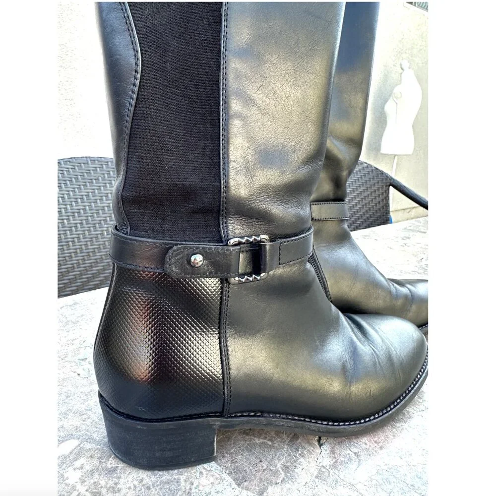 Aquatalia Olita Weatherproof Black Leather Riding Boots - 6 - Picture 2 of 11